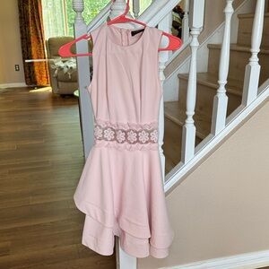 B Darlin Light Pink Formal Dress with Floral Lace